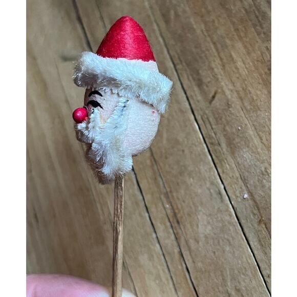 Vintage Miniature Santa Claus Head Pick Cotton Pipe Cleaner Cake topper. Japan - Picture 3 of 8